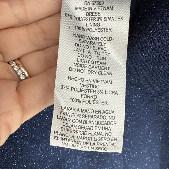 SLNY Womens Plus Size 22W Navy Blue Glitter Beaded Flutter Sleeve Cocktail Dress - Picture 11 of 11